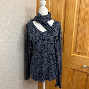 Bedazzled Blue Leopard Print Sparkly Trim Top & Scarf  by Cherish